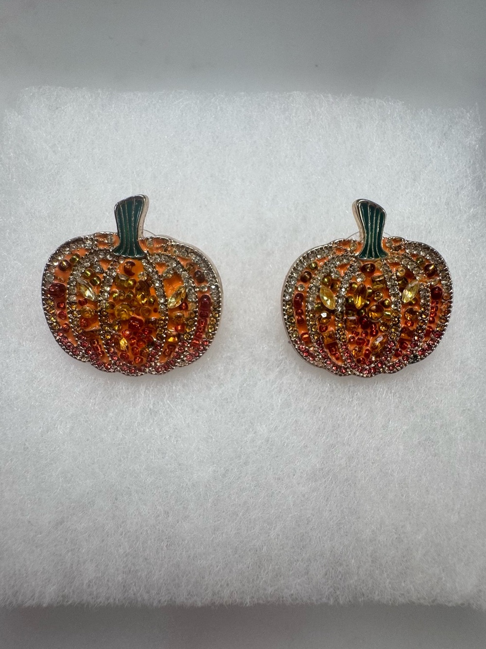Orange Pumpkin Crystal Stud Earrings